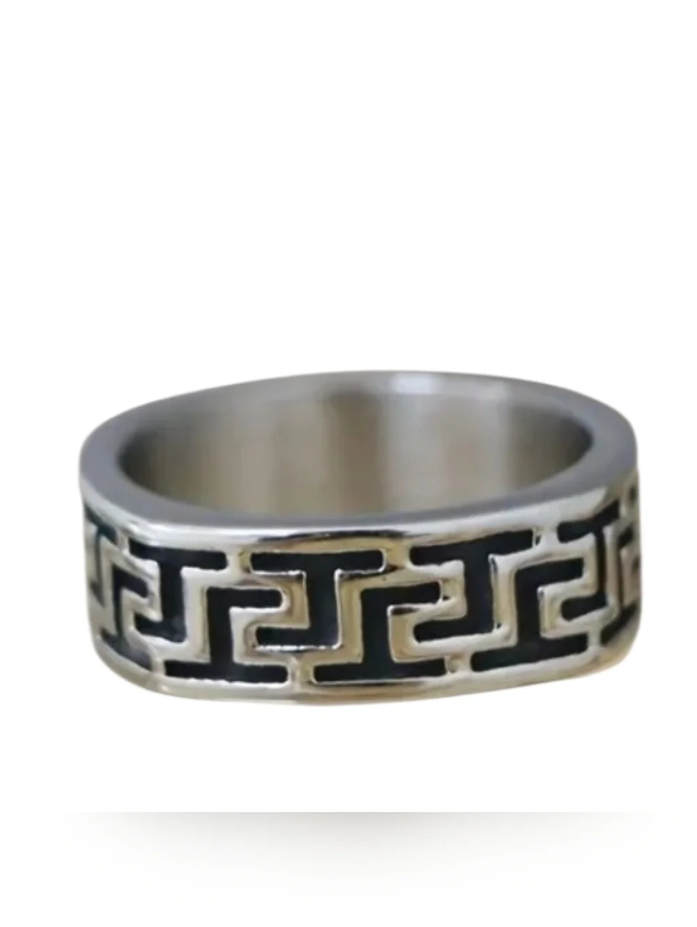 New Staunless Stell Greek Key Band Ring Geometric Size 11